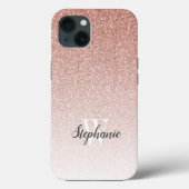 Modern Roos Gold Ombre Glitter Monogram Case-Mate iPhone Case (Achterkant)