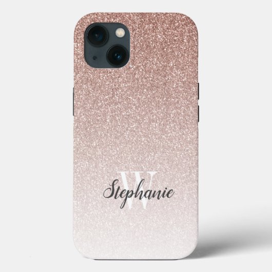 Modern Roos Gold Ombre Glitter Monogram Case-Mate iPhone Case (Achterkant)