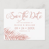 Modern Roos Gold Palm Leaf Wedding Aankondigingskaart (Voorkant)
