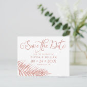 Modern Roos Gold Palm Leaf Wedding Aankondigingskaart (Staand voorkant)