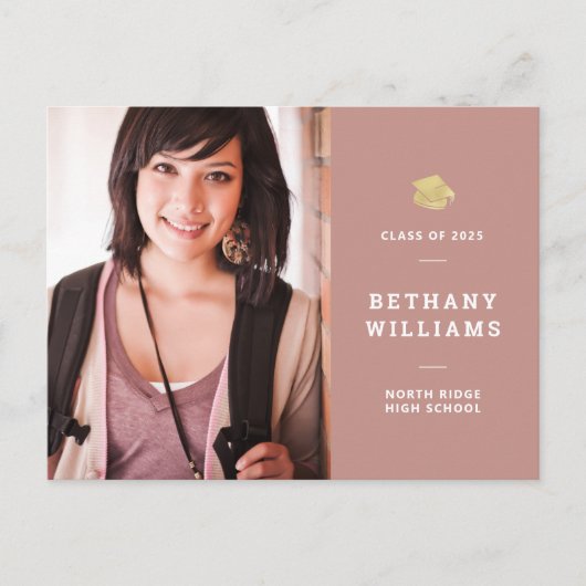 Modern Roos & Gold Photo Afstuderen Briefkaart (Voorkant)