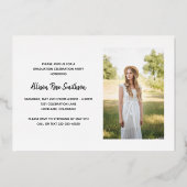 Modern Roos Gold Photo Afstuderen Folie Uitnodiging (Achterkant)