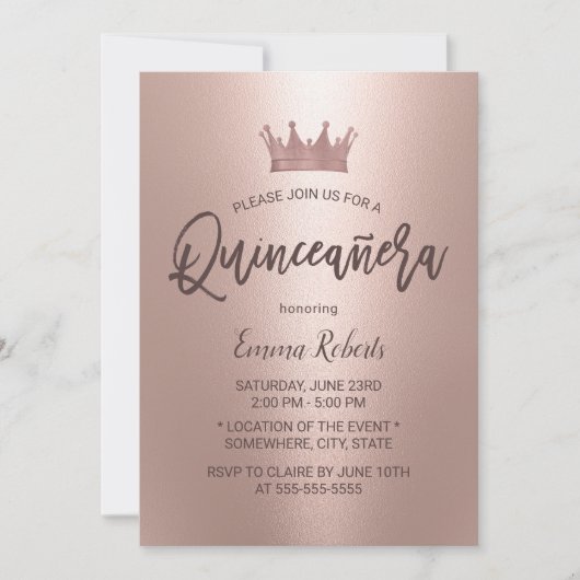 Modern Roos Gold Princess Quinceanera 15 Birthday Kaart (Voorkant)