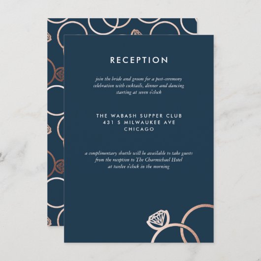 Modern Roos Gold Rings Bruiloft Receptie Kaart (Voorkant / Achterkant)