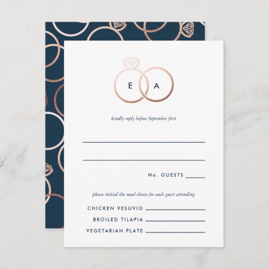 Modern Roos Gold Rings Bruiloft RSVP Reageer Kaart (Voorkant / Achterkant)