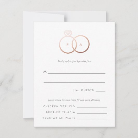 Modern Roos Gold Rings Bruiloft RSVP Reageer Kaart (Voorkant)