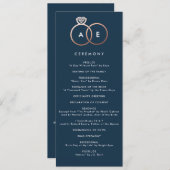 Modern Roos Gold Rings Marineblauw trouwprogramma Programmakaart (Voorkant / Achterkant)