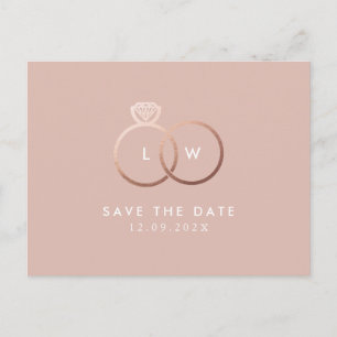 Modern Roos Gold Rings Monogram Save the Date Briefkaart