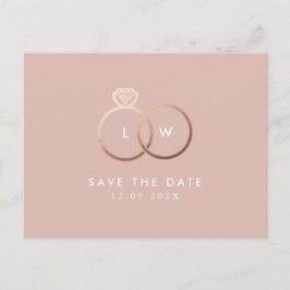 Modern Roos Gold Rings Monogram Save the Date Briefkaart