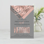Modern Roos Gold Roos Gold Grey Geometric Wedding Kaart (Staand voorkant)