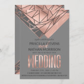 Modern Roos Gold Roos Gold Grey Geometric Wedding Kaart (Voorkant / Achterkant)