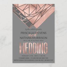 Modern Roos Gold Roos Gold Grey Geometric Wedding Kaart