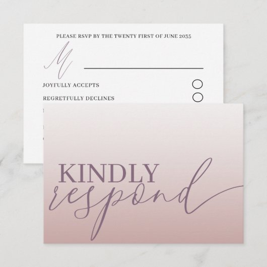 Modern Roos Gold RSVP Calligrafie Wedding Kaartje (Voorkant / Achterkant)