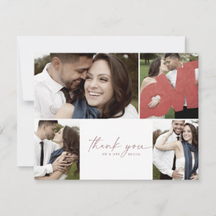 Modern Roos Gold Script 4 Foto Collage Wedding Bedankkaart