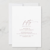 Modern Roos Gold Script 50th Birthday Party Kaart (Voorkant)