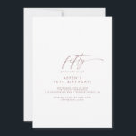 Modern Roos Gold Script 50th Birthday Party Kaart<br><div class="desc">Dit moderne roos gouden script voor de 50ste verjaardag is perfect voor een minimalistische verjaardagsfeestje. Het eenvoudige, roze roze roze goudkleurontwerp is voorzien van een unieke industriële lettertypografie met een moderne boho-stijl. in elke kleur. Houd het ontwerp minimaal en elegant, zoals het is, of personaliseer het door uw eigen grafiek...</div>