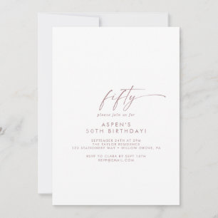 Modern Roos Gold Script 50th Birthday Party Kaart