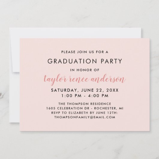 Modern Roos Gold Script Afstuderen foto-Afstuderen Kaart (Achterkant)