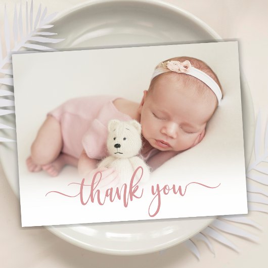 Modern Roos Gold Script Baby Foto dank u Bedankkaart
