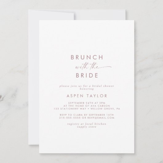 Modern Roos Gold Script Brunch met bride Kaart (Voorkant)