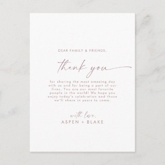 Modern Roos Gold Script Hartelijk dank voor uw Kaa Briefkaart (Voorkant)