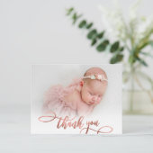 Modern Roos Gold Script Nieuwe Baby foto dank u Briefkaart (Staand voorkant)