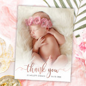 Modern Roos Gold Script Overlay tekst Baby Foto Bedankkaart