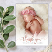 Modern Roos Gold Script Overlay tekst Baby Foto Bedankkaart