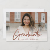 Modern Roos Gold Script Photo Afstuderen Aankondiging (Voorkant)