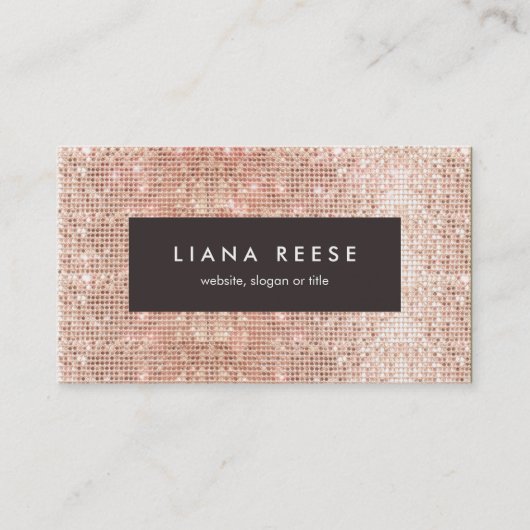 Modern Roos Gold Sequin Beauty Salon Brown Plaque Visitekaartje (Voorkant)