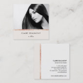 Modern Roos Gold Sequin Beauty Salon Foto Vierkante Visitekaartje (Voorkant / Achterkant)