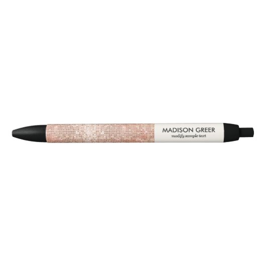 Modern Roos Gold Sequin gepersonaliseerde naam Zwarte Inkt Pen (Voorkant)