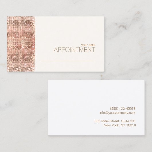 Modern Roos Gold Sequins Salon Afspraakkaart Afsprakenkaartje (Voorkant / Achterkant)