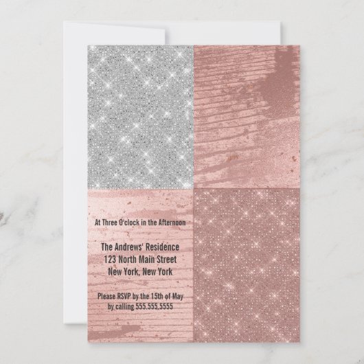 Modern Roos Gold Silver Glitter Foto Sweet 16 Kaart (Achterkant)