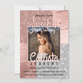 Modern Roos Gold Silver Glitter Foto Sweet 16 Magnetische Uitnodiging (Voorkant)