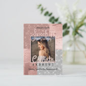 Modern Roos Gold Silver Glitter Foto Sweet 16 Uitnodiging Briefkaart (Staand voorkant)