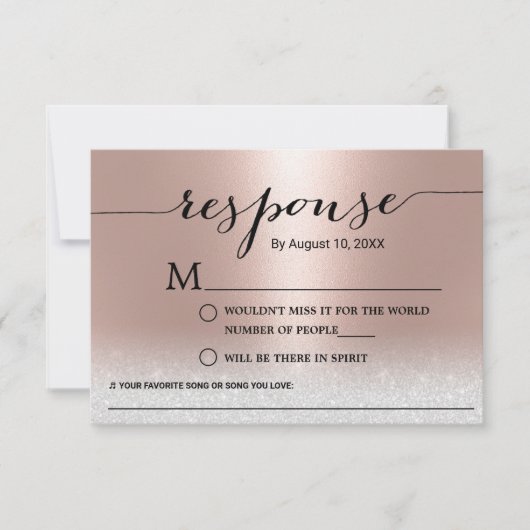Modern Roos Gold Song Request Wedding RSVP (Voorkant)