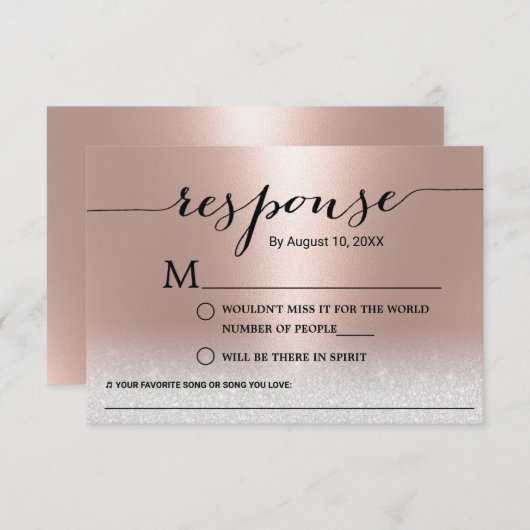 Modern Roos Gold Song Request Wedding RSVP (Voorkant / Achterkant)