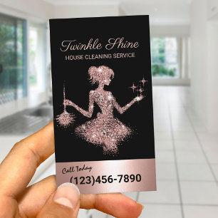 Modern Roos Gold Sparkles Maid House Cleaning Visitekaartje