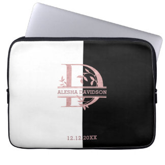 Modern Roos Gold Split Custom Monogram A, B, C, D Laptop Sleeve