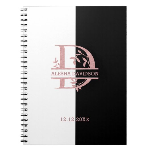 Modern Roos Gold Split Custom Monogram A, B, C, D Notitieboek (Voorkant)
