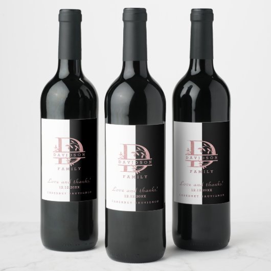 Modern Roos Gold Split Custom Monogram A, B, C, D Wijn Etiket (Flessen)