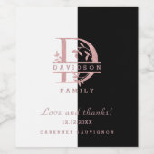 Modern Roos Gold Split Custom Monogram A, B, C, D Wijn Etiket (Enkel label)