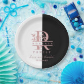 Modern Roos Gold Split Custom Monogram R Papieren Bordje (Feest)