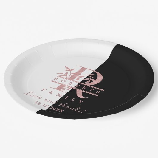 Modern Roos Gold Split Custom Monogram R Papieren Bordje (Gekanteld)