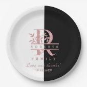 Modern Roos Gold Split Custom Monogram R Papieren Bordje (Voorkant)