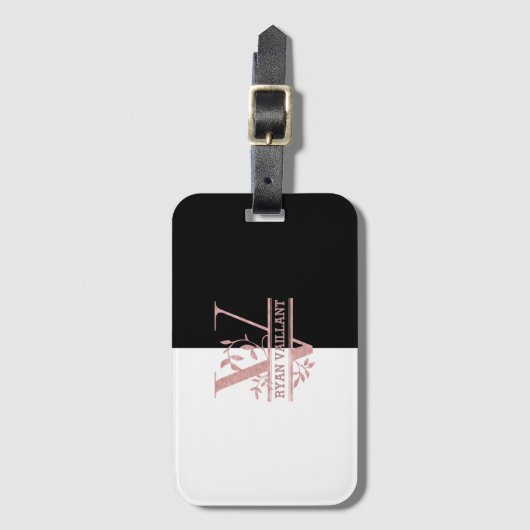 Modern Roos Gold Split Custom Monogram V Bagagelabel (Voorkant (verticaal))