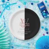 Modern Roos Gold Split Custom Monogram V Papieren Bordje (Feest)