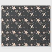 Modern Roos Gold Stars Black Christmas Cadeaupapier (Vlak)