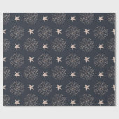 Modern Roos Gold Stars & Sneeuwvlok Black Christma Cadeaupapier (Vlak)